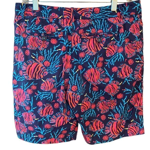 Lilly Pulitzer Sz 2 Blue Pink Coral & Fish Print Avenue Short Side Pockets Short - Picture 2 of 9